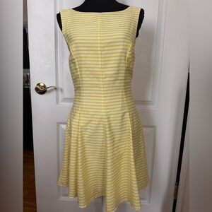 ZARA Yellow and White Striped Summer Dress Sz M Fit-and-Flare EUC